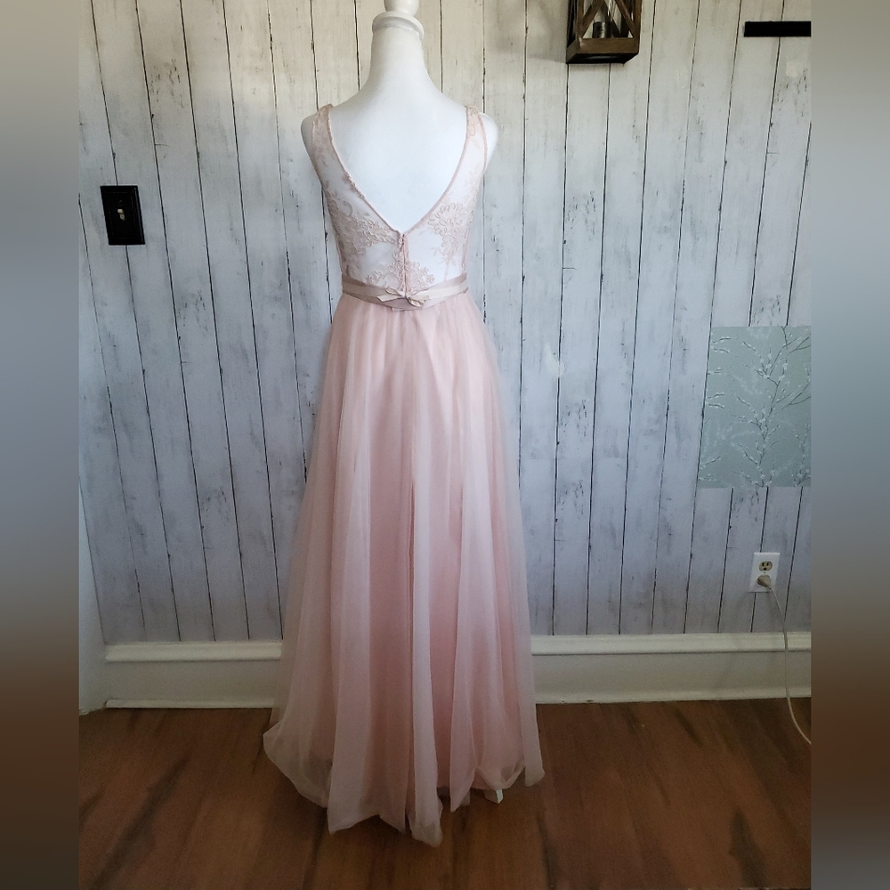White by Vera Wang Tulle Lace Bridesmaid Prom Formal Gown Blush Pink Size 4 - Picture 5 of 14
